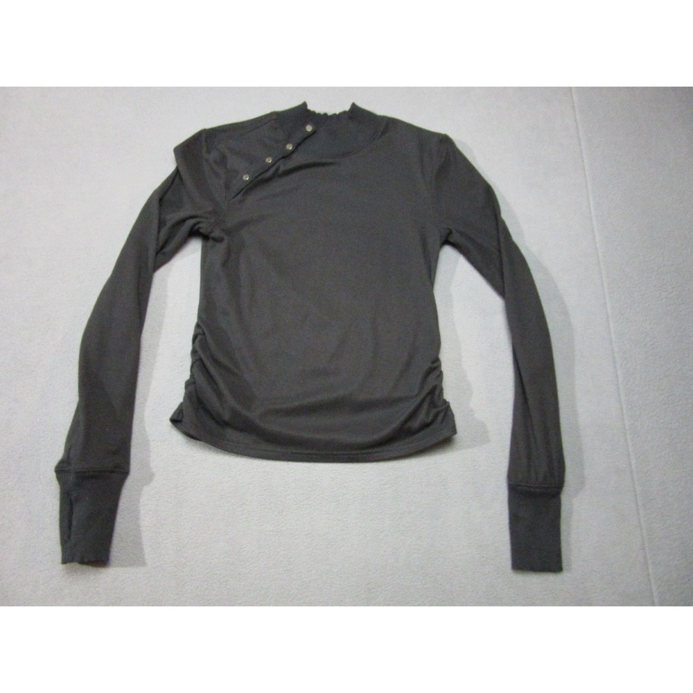 FP Free People Movement Top Women Small Black Stretch Snap Neck Thumbhole Ruched